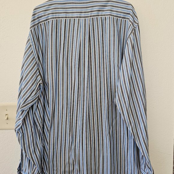 CHAPS Men's XXL Shirt Blue and Gray Striped Button Down Long Sleeves - Picture 5 of 5
